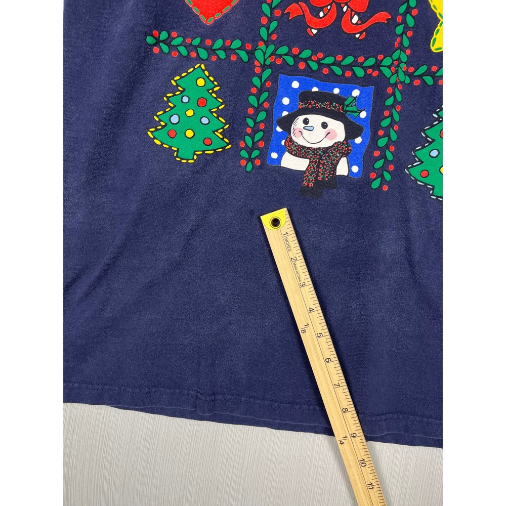 Snowden VTG 90s Christmas Graphic T-Shirt Womens Large Navy Blue Snowman READ - Picture 10 of 10